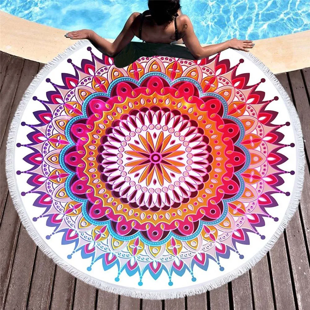 Мандала круглое пляжное полотенце цветочный акварельный богемный летний Коврик для йоги и спорта полотенце из микрофибры банное Большое банное одеяло 150 см - Цвет: 11