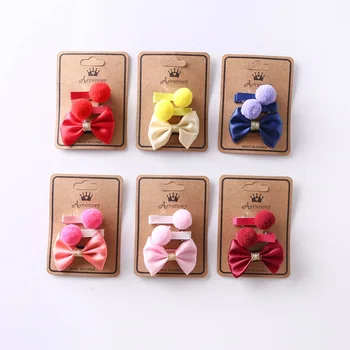 

12sets ins Fashion Cute Pom Pom Bow Hairpins Solid Ribbon Bowknot Hair Clips Princess Headwear Boutique Hair Accessories