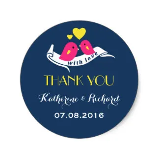 

3.8cm Navy Blue Yellow Love Birds Wedding Favor Sticker