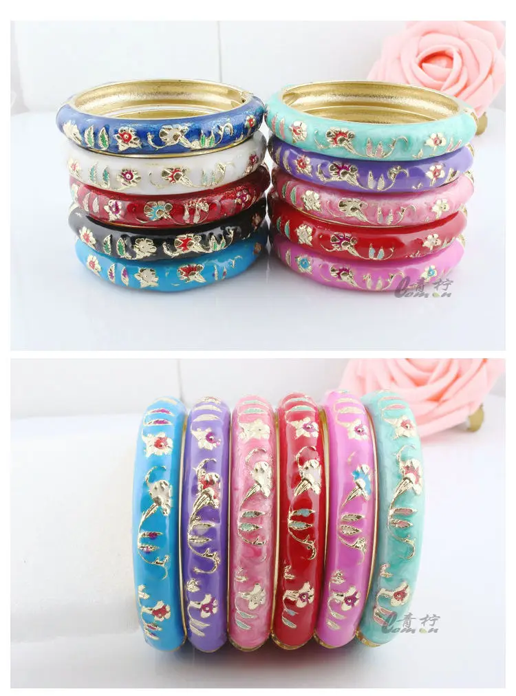 

Wholesale10pcs Cute Chinese Handmade Kids Cloisonne Enamel Cuff Bracelet Bangle
