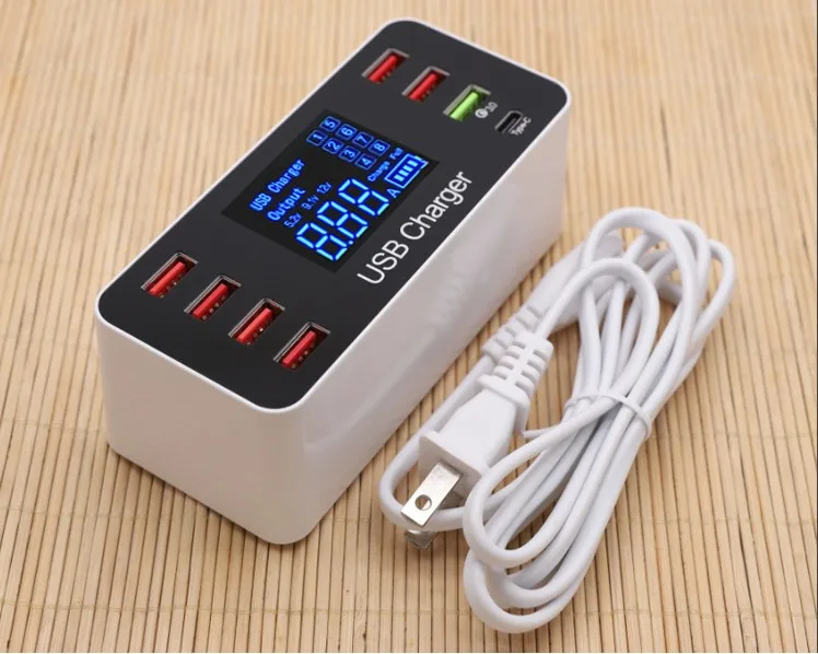

QC3.0 USB charging digital display intelligent IC automatically recognizes multi-port type-C 8USB mobile phone charger