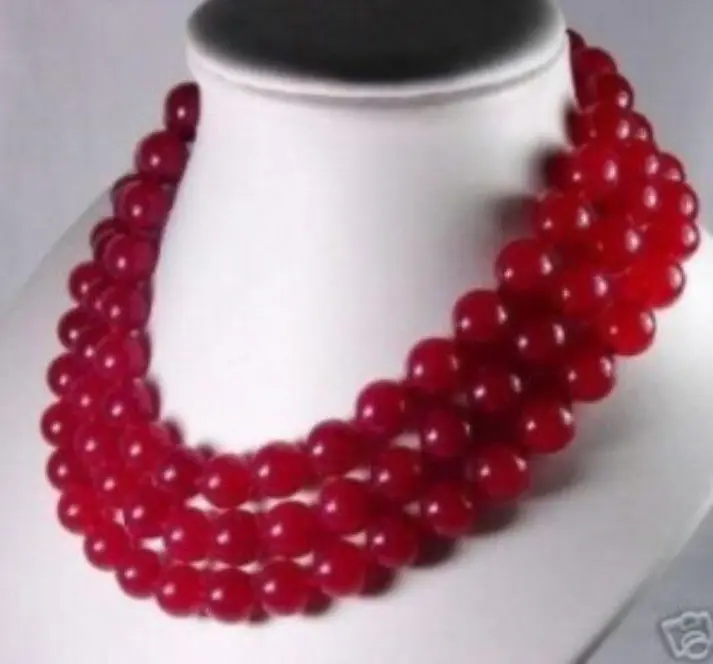 

DD Wholesale FREE SHIPPING >>>> Beautiful! 3 rows 8MM Red Ruby jewrly Necklace 17-19