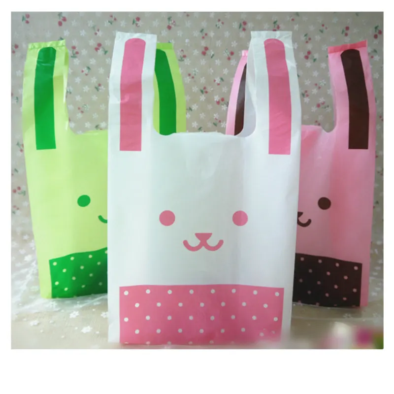 Cute Rabbit Ears Plastic Bags Shopping Carries Bag Smiling Face Lovely