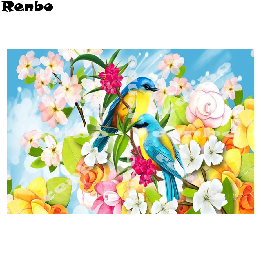 

Colorful birds Diamond Painting full flowers Square 5D DIY Embroidery Diamond Cross Stitch Mosaic Diamond paint kit Home Decor
