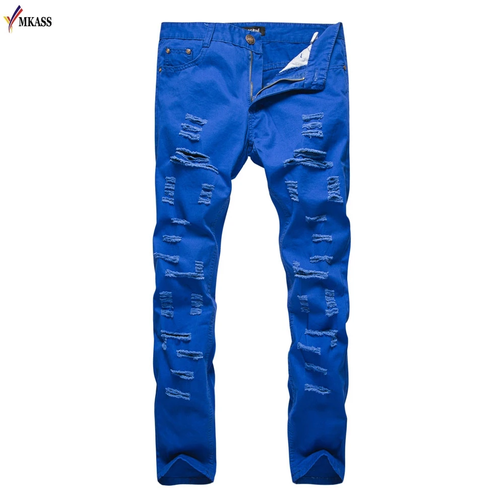 2018 New Ripped Jeans Men With Holes Skinny Famous Designer Brand Slim Fit Destroyed Torn Jean Pants For Male Denim Trousers