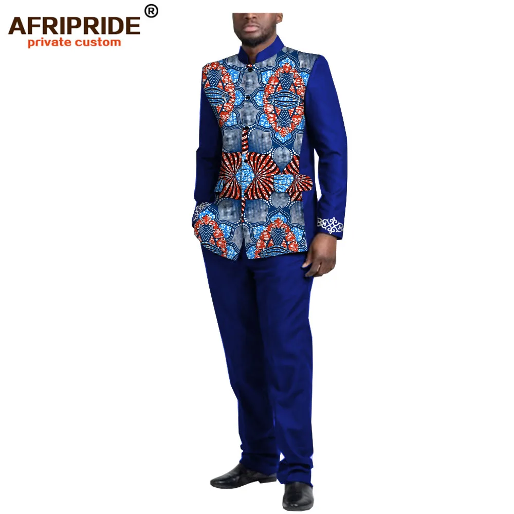 Африканский Анкара принт мужской повседневный костюм AFRIPRIDE сделанный на заказ полный рукав однобортный воск хлопок костюм для мужчин A1916003