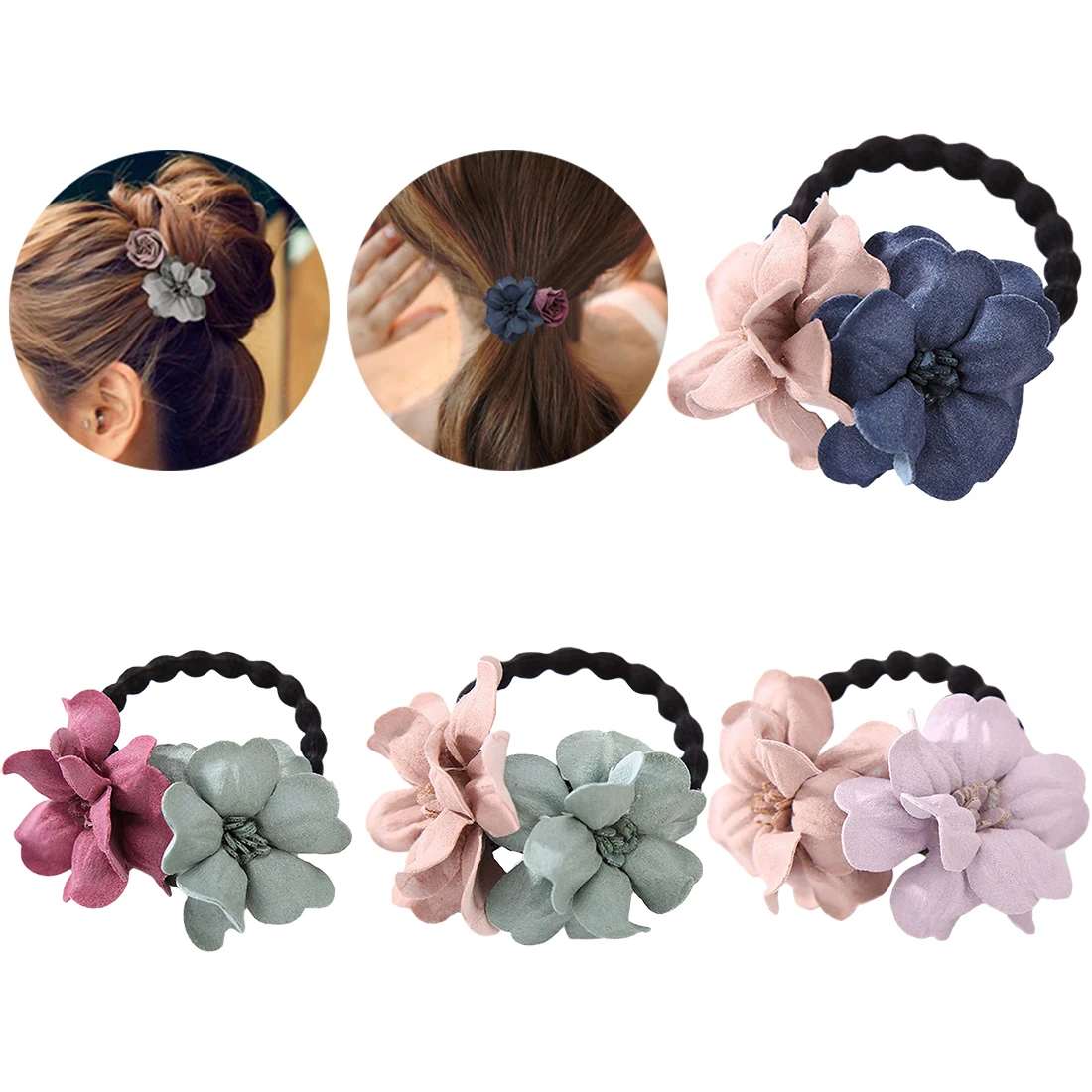 

2019 Women and Girls Elastic Hair Ring Flower Hair Rubber bands Rope Cloth Headbands Ties Hair Accessories