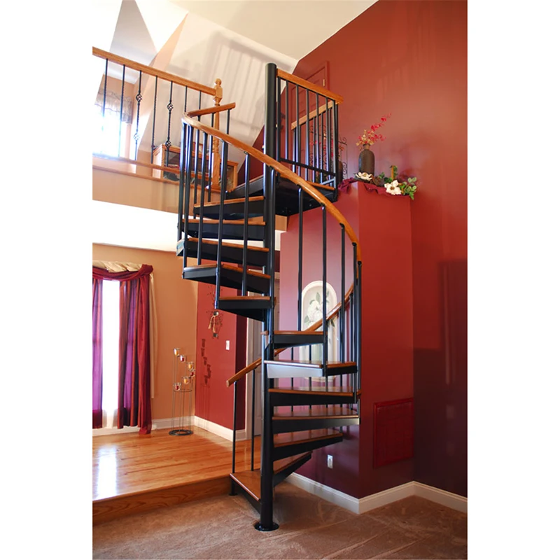 easy install modern interior steel wood spiral staircase with solid wood handrail|Living Room ...