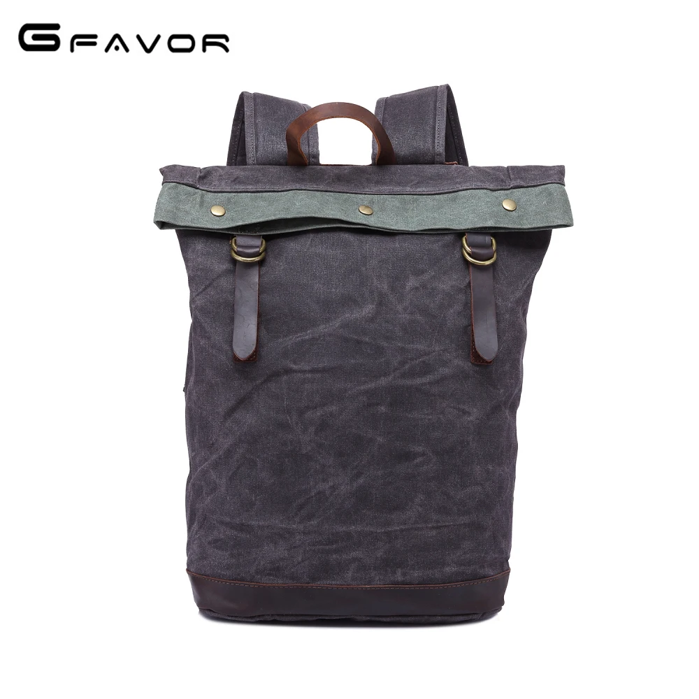 

G-FAVOR Vintage Backpack Men Manual Waterproof Canvas&Crazy Horse Leather Travel Shoulder Bag Male Computer Bags
