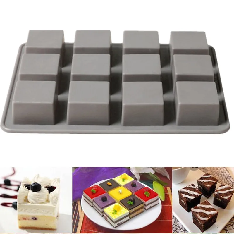

12 Squares Tray Fondant Kitchen Kitchenware Cake Decorating Mold Bakeware Tools Cupcake Chocolate Cute DIY Baking kids Children