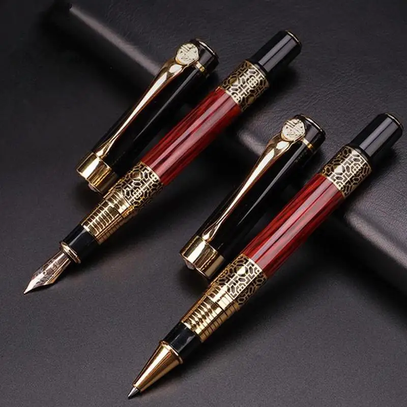 

Business Metal Fountain Pen Nice Touch Luxury Golden Clip Feeling Red Wood School Student Writing Pen for Gift Supplies