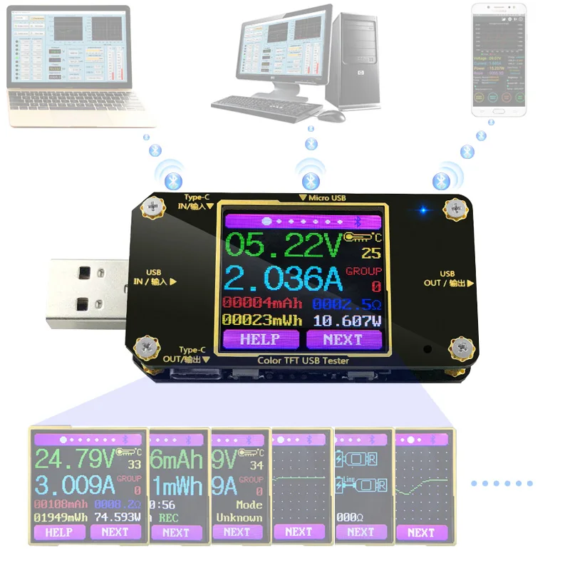 USB и type c тестер беспроводной Bluetooth DC Цифровой вольтметр измеритель напряжения