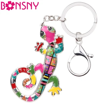 

Bonsny Enamel Alloy Lizard Gecko Key Chain Key Ring Handbag Bag Charm Keychain Accessories New Fashion Animal Jewelry For Women