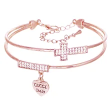 Новые модные браслеты с сердечками в виде букв персикового цвета для женщин, Ретро стиль, женские браслеты с подвесками, вечерние ювелирные изделия, подарок для женщин