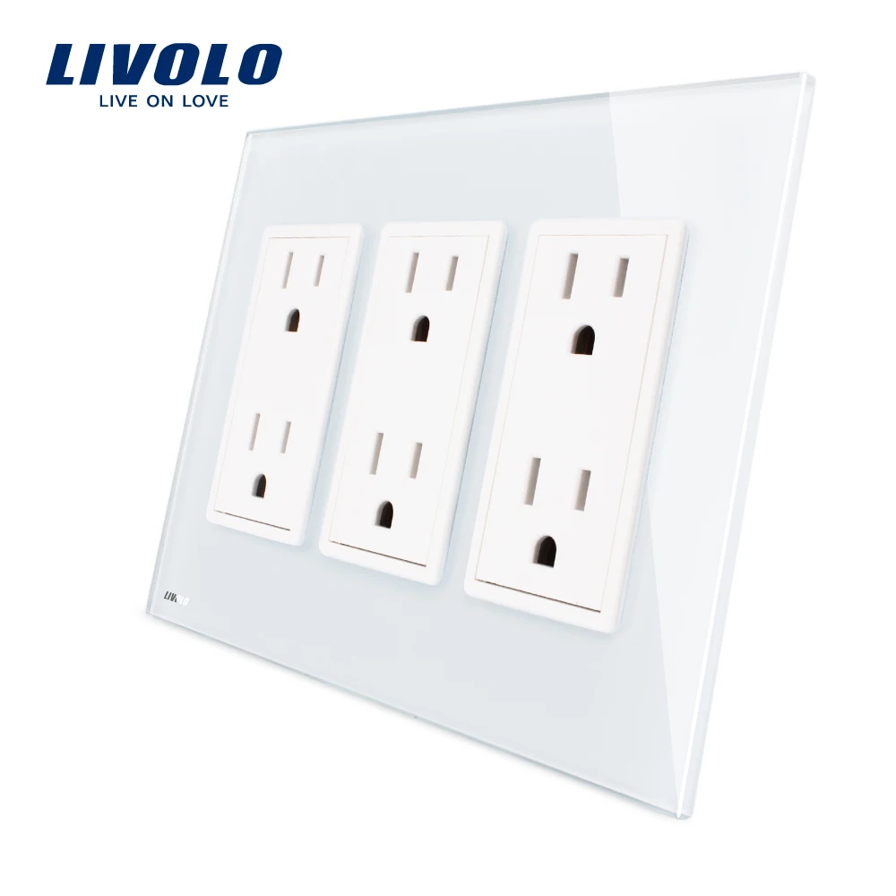 Livolo US standard 3 gang Socket (15A) вертикальное роскошное белое Хрустальное стекло VL C5C6US 11|livolo
