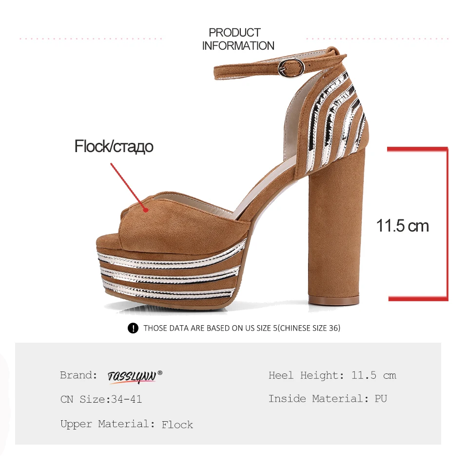High Beige Sper Größe Wasserdichte Frauen 2018 Heels Sandalen brown Ol schwarzes Schuhe Tasslynn 42 Flock Platz Mode 34 Schnalle Sexy yYT0KBwq