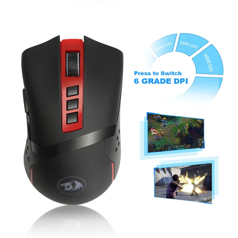 Redragon USB Wireless Gaming Mouse 4800 DPI 9 Buttons Laser Ergonomic For Overwatch Gamer Mice Laptop PC Computer 40AP1511