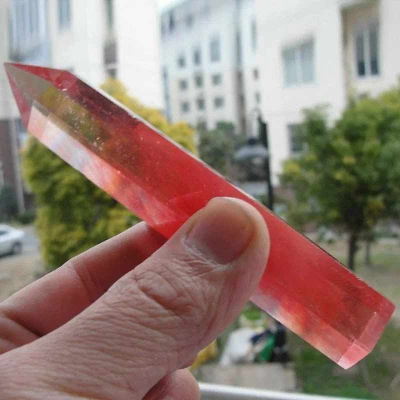 JX-LCLYL  Natural Rare Red Quartz Crystal Wand Point Single Terminated Healing Specimen