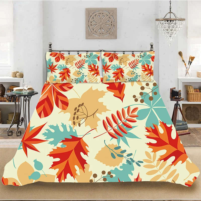

Maple Leaf Pattern Comfortable Bedding set Bedclothes Include Duvet Cover Pillowcase Print Home Textile Bed Linens