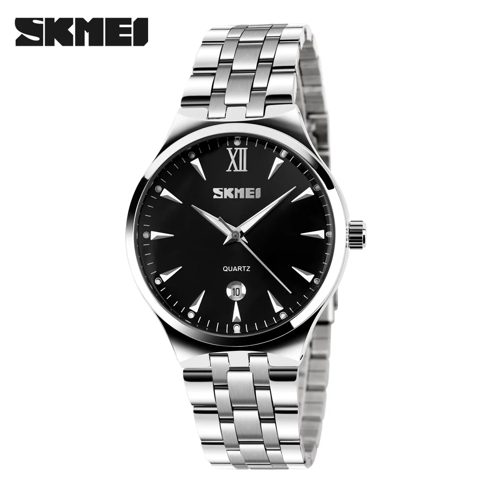 SKMEI кварцевые часы для женщин модные повседневные часы Relogio Feminino Montre Femme Reloj Mujer полностью стальные водонепроницаемые наручные часы - Цвет: men black