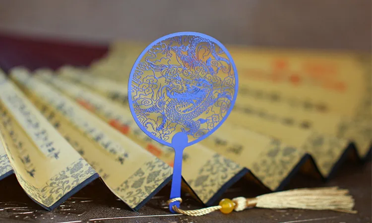 1pcs Metal fan bookmark Chinese style classical stainless steel tassel gift boutique gift box