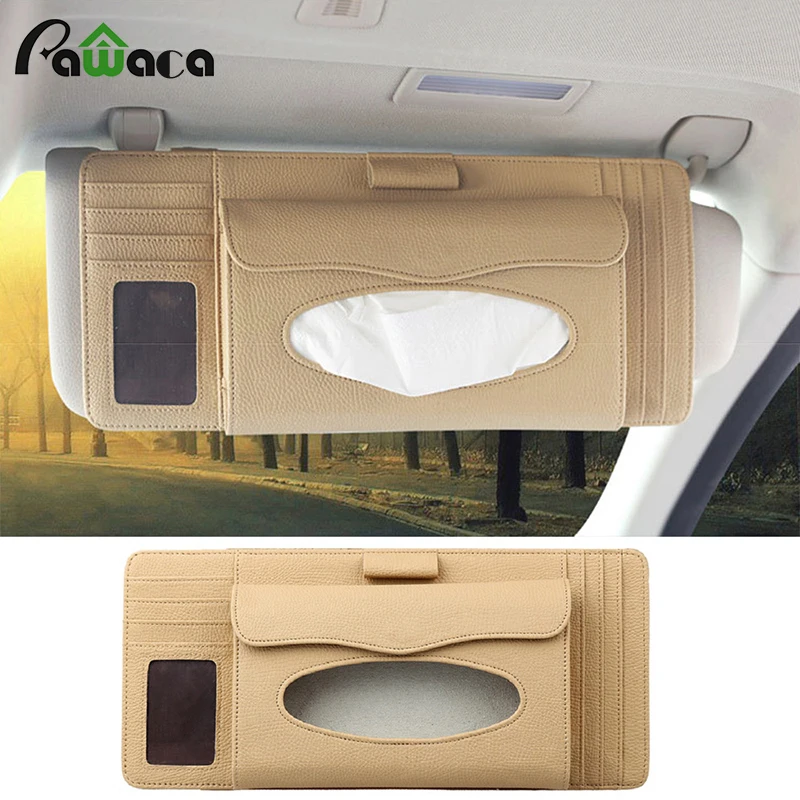 Luxury PU Leather Auto Car Sun Visor Organizer Pouch Bag Card Storage