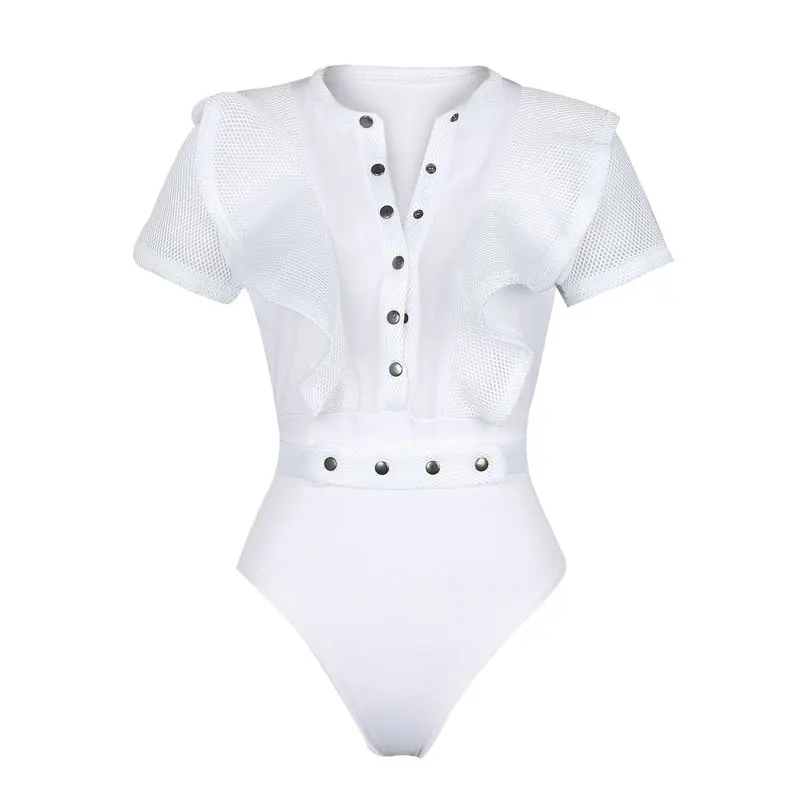 2018 Сексуальная боди Для женщин Летние комбинезоны Кружевное рюшами рукавом