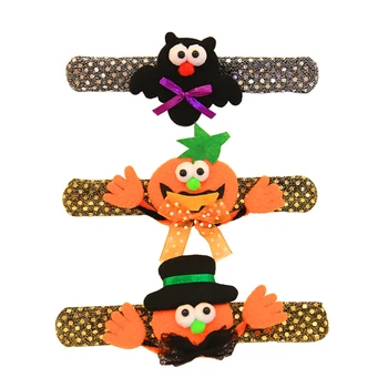 

HBB 1PC Halloween Pumpkin LED Light Wrist Band Flashing Glow Slap Bracelet Party Bangle for Kids Child