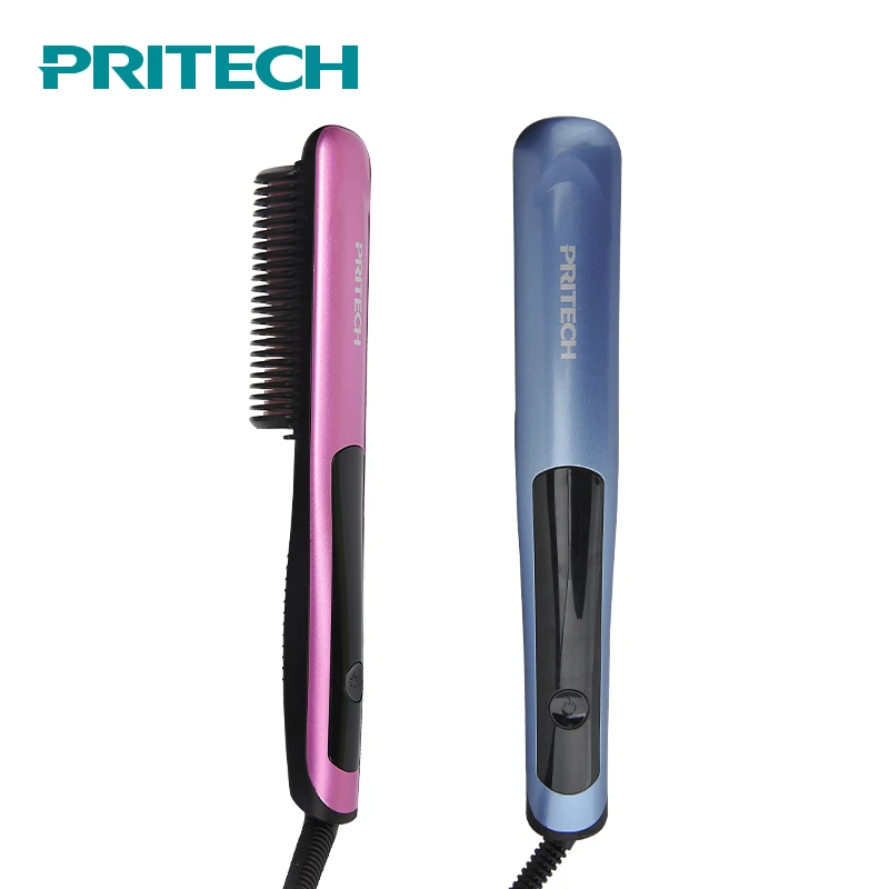 

PRITECH Peofessional Hair Straightener Brush Digital Display Beard Hot Comb Fast Heating Electric Hair Brush Hair Styling Tool