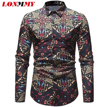 

LONMMY Mens shirts dress floral Casual slim mens clothing Long sleeve man shirts blouse men high quality fashions camisa social