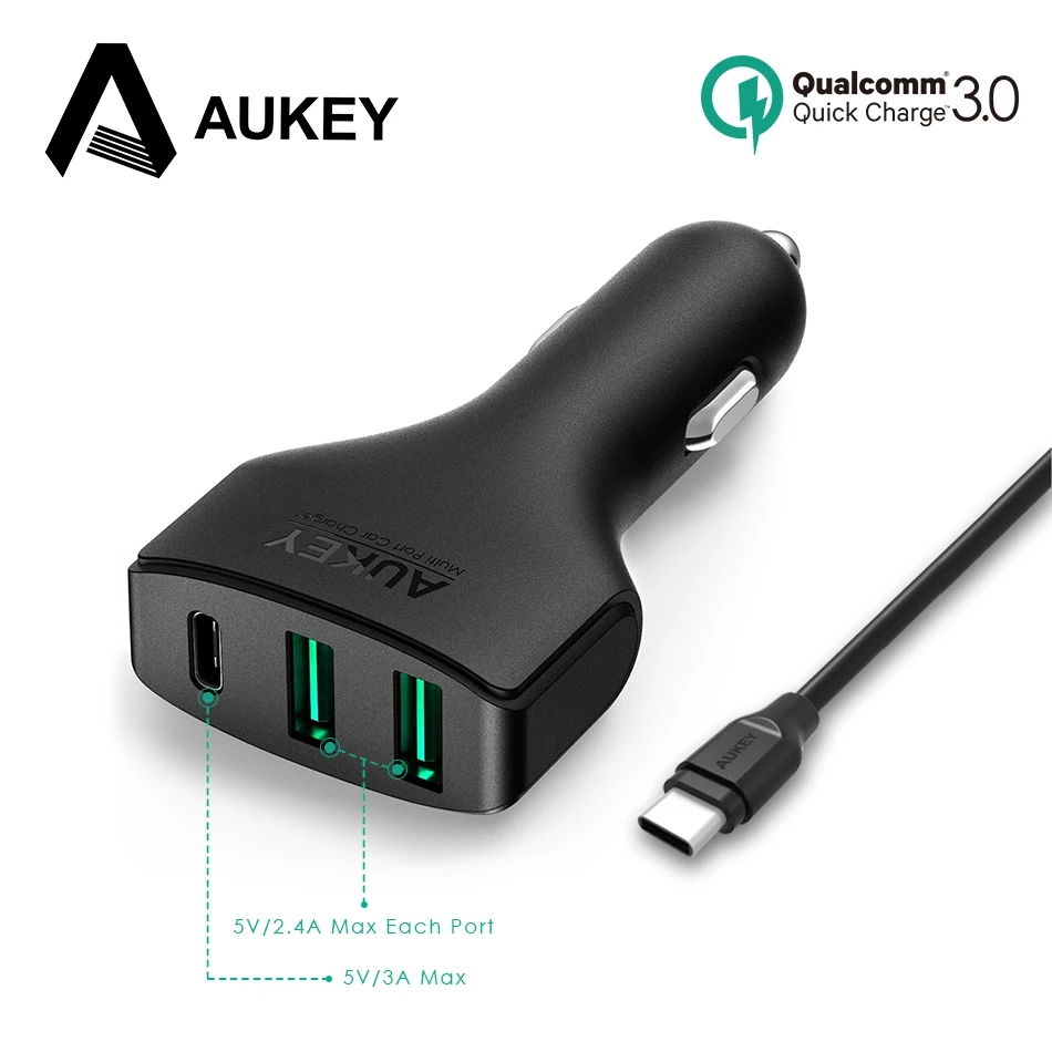 imágenes para 2-en-1 AUKEY Tipo C Coche-Cargador de Teléfono USB Cargador de Coche de Carga Rápida 3.0 Cargador de Cargador de Coche Universal USB para el Teléfono Galaxy S8 imágenes para 2-en-1 AUKEY Tipo C Coche-Cargador de Teléfono USB Cargador de Coche de Carga Rápida 3.0 Cargador de Cargador de Coche Universal USB para el Teléfono Galaxy S8