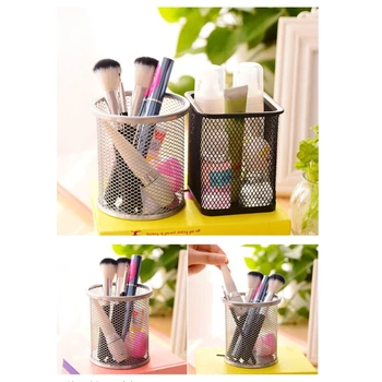 

Round/Rectangular Mesh Metal Pencil Holder Organizer Desk Pen Containers rush Holder Multifunctional Storage Barrels Stationery