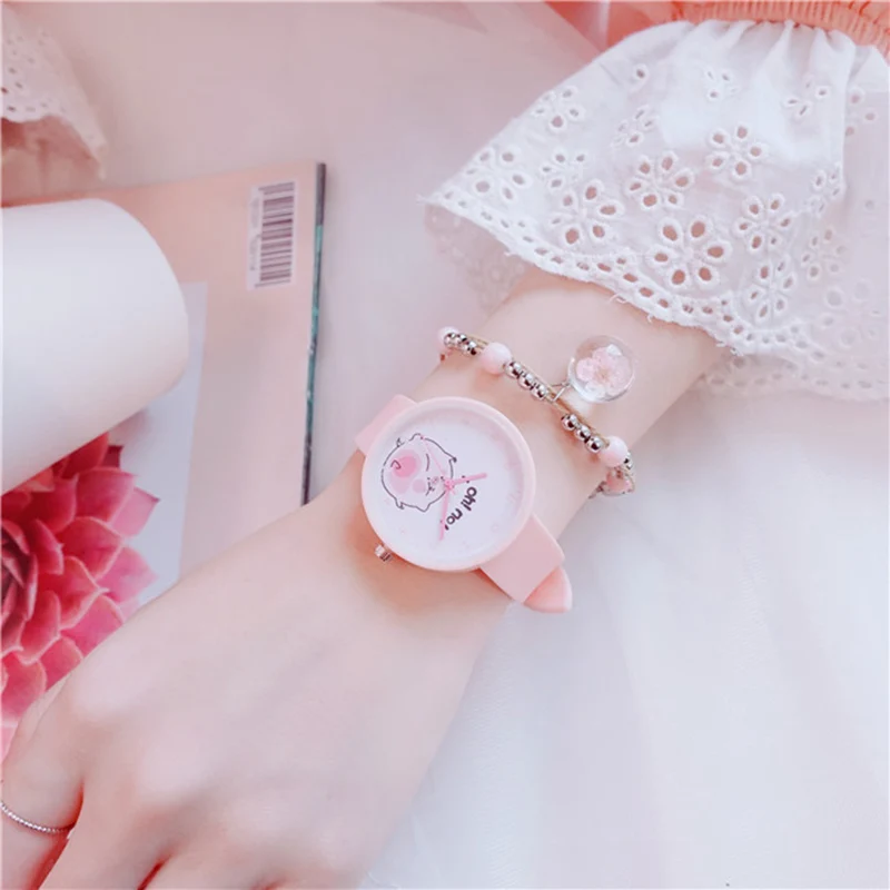 Pink Часы с изображением поросенка из мультфильма, Детские милые желеобразные подарки, дропшиппинп, детские наручные часы, тренд,, минималистичный Повседневный Montre Enfant - Цвет: Pink