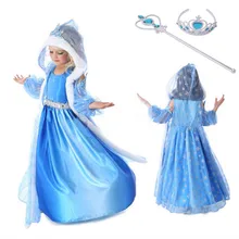 От 3 до 10 лет; сценический костюм для девочек; голубое платье принцессы Эльзы с короной и волшебной палочкой; одежда для костюмированной вечеринки на Хэллоуин и Рождество; платье на платформе для девочек