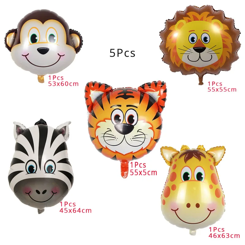 Jungle Party Animal Foil Balloons Zoo Animal Jungle Theme Birthday Party Decoration Kids Birthday Balloons Safari Party Decor - Цвет: 5pcs Balloon