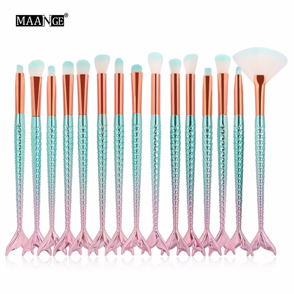 

15Pcs Pro Mermaid Beauty Eyes Makeup Brushes Set Power Eye Shadow Liner Blush Lip Concealer Cosmetics Make Up Brush Tool Kits