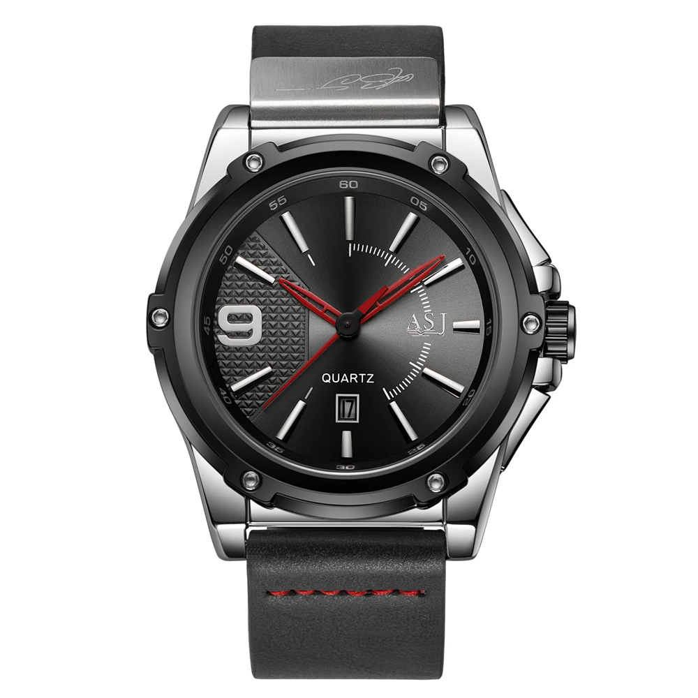 

Reloje New ASJ Men Watch Male Leather Automatic Date Quartz Watches Mens Luxury Brand Waterproof Sport Clock Relogio Masculino