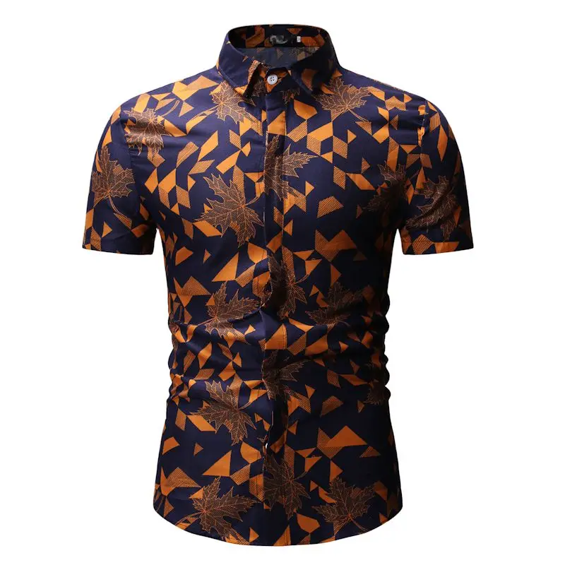 MOGU лето мужской классический короткий рукав блузки Цветочные Slim Fit Smart