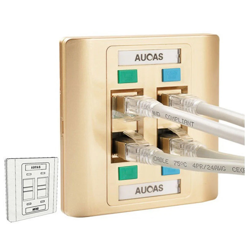 

AUCAS 4 шт. CAT5E CAT6 RJ45 сетевая настенная пластина тип 86 монтажная панель Золотая PC лицевая пластина без инструментов розетка Бесплатная доставка