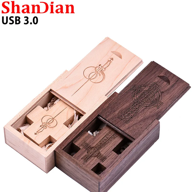SHANDIAN хит продаж USB3.0 usb накопитель в виде деревянного Креста + коробка USB флеш карта