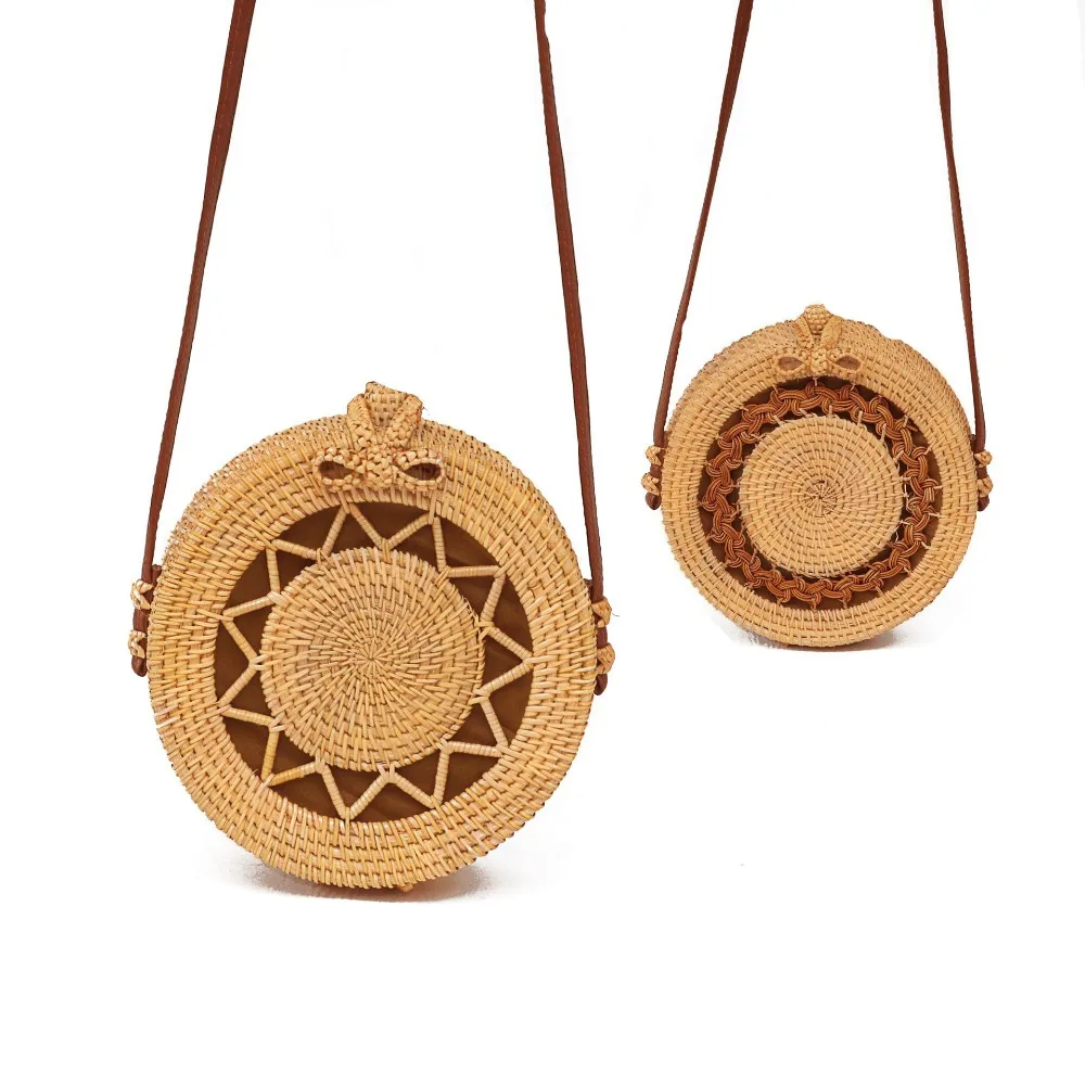 

2018 Round Straw Women Bag Women Summer Rattan Bag Handmade Woven Beach Cross Body Bag Circle Handbag Bali Shoulder Bag Female