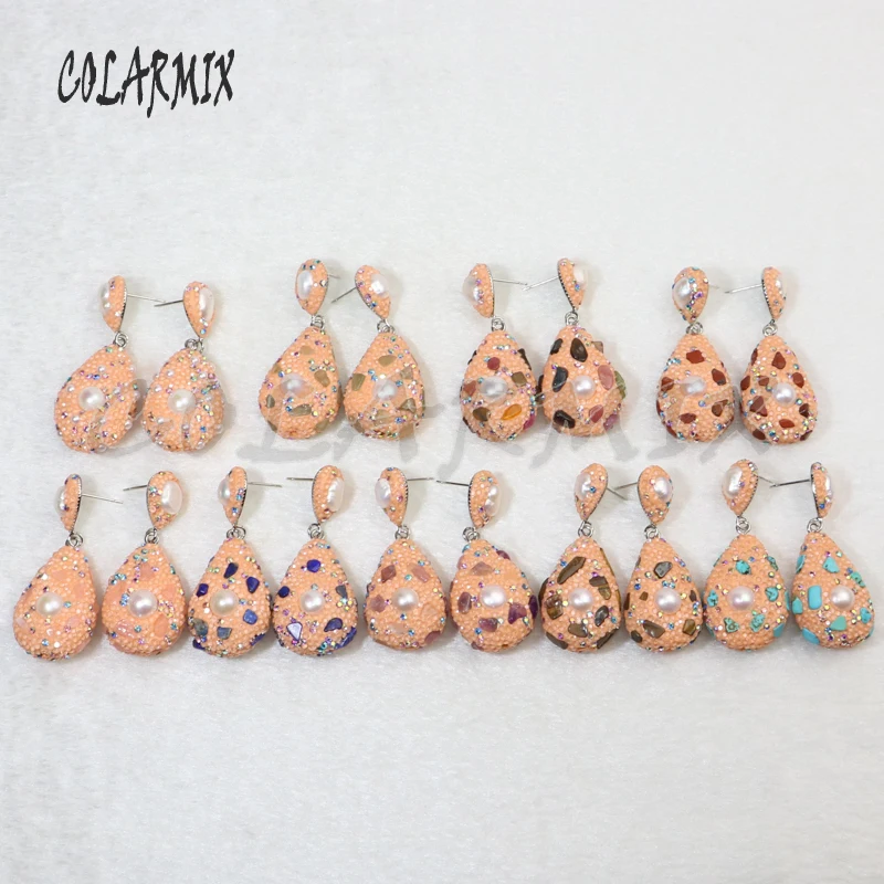 

5 Pairs drop earrings champagne colors earrings dangle earring mix stone accessories jewelry for women 8028