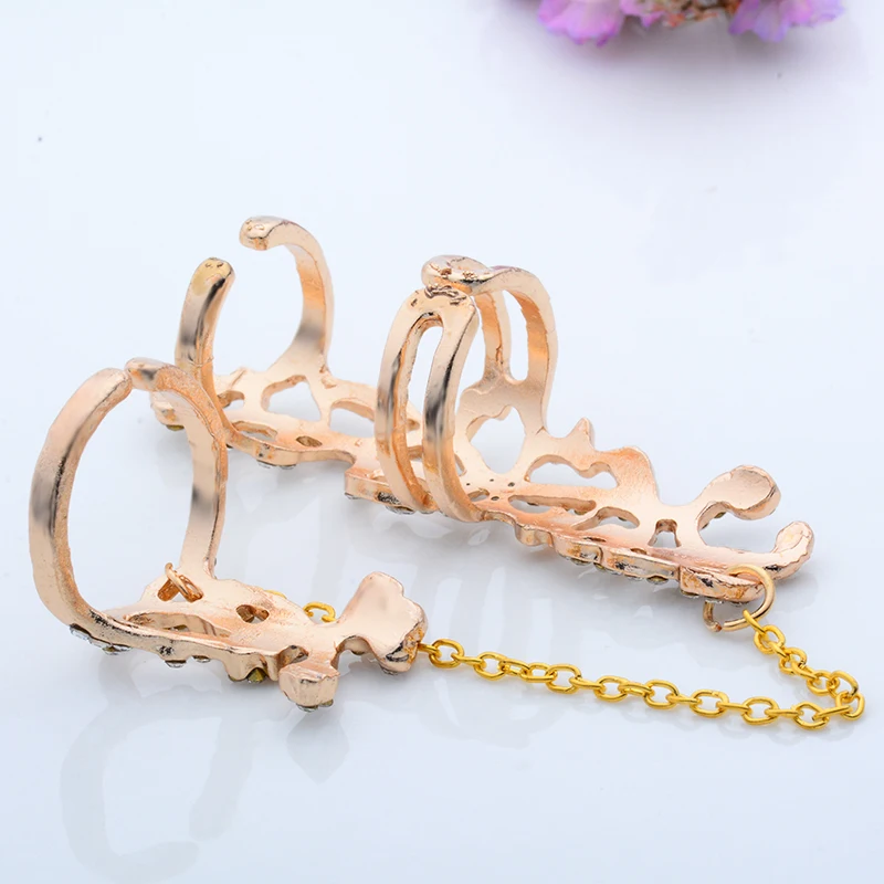 SHUANGR Personality Geometric Shape Crystal Finger Ring Rose Gold Color Women Wedding Party Jewelry