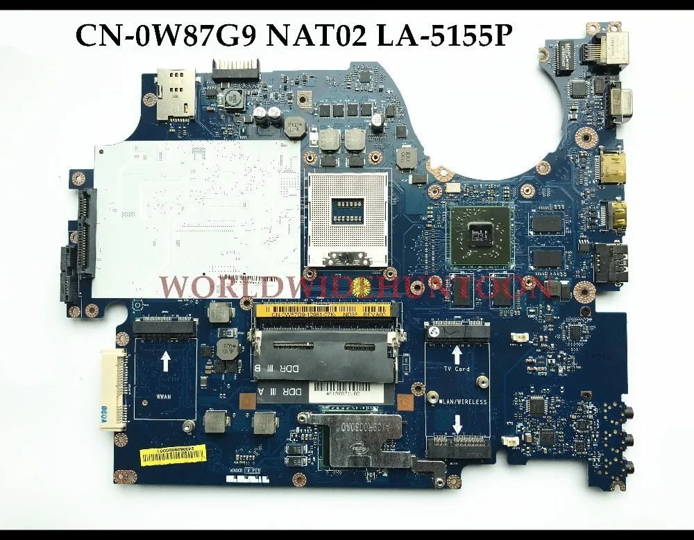 Высокое качество NAT02 LA-5155P для Dell Studio 1749 материнской платы ноутбука CN-0W87G9 W87G9 HM55 PGA989 DDR3 HD5650 1 ГБ полностью протестированы