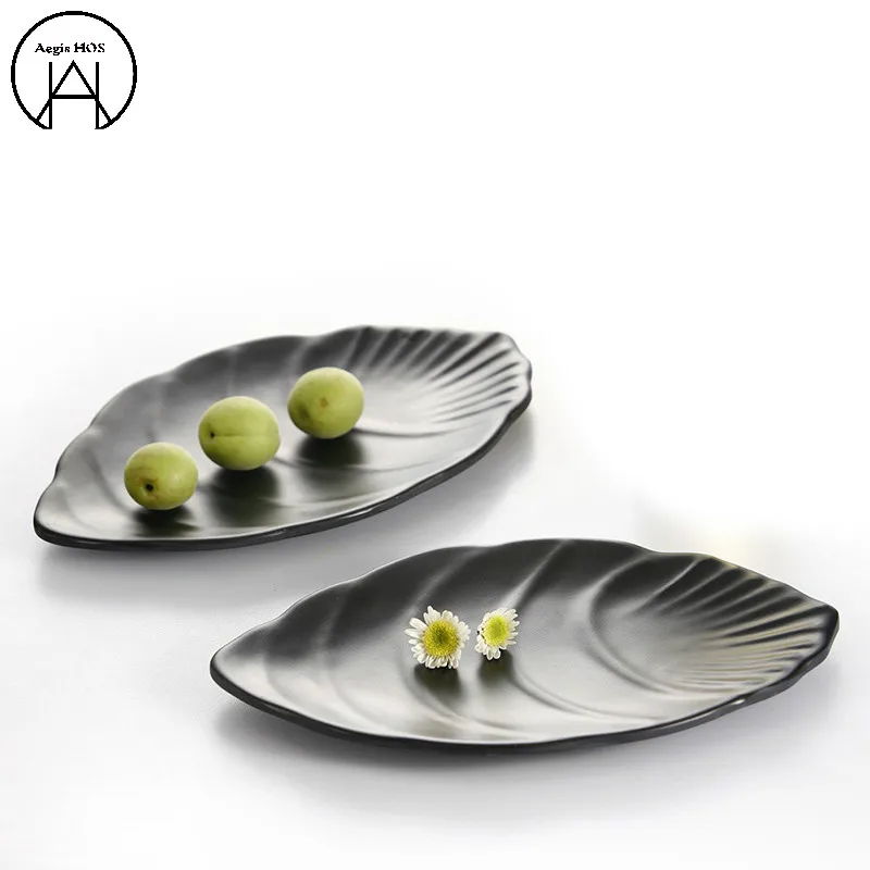 

1PCS Imitation Porcelain Tableware Matte Black Sashimi Sushi Dish Plate Barbecue Tray Dinnerware Set Cutlery Set Dinner Set
