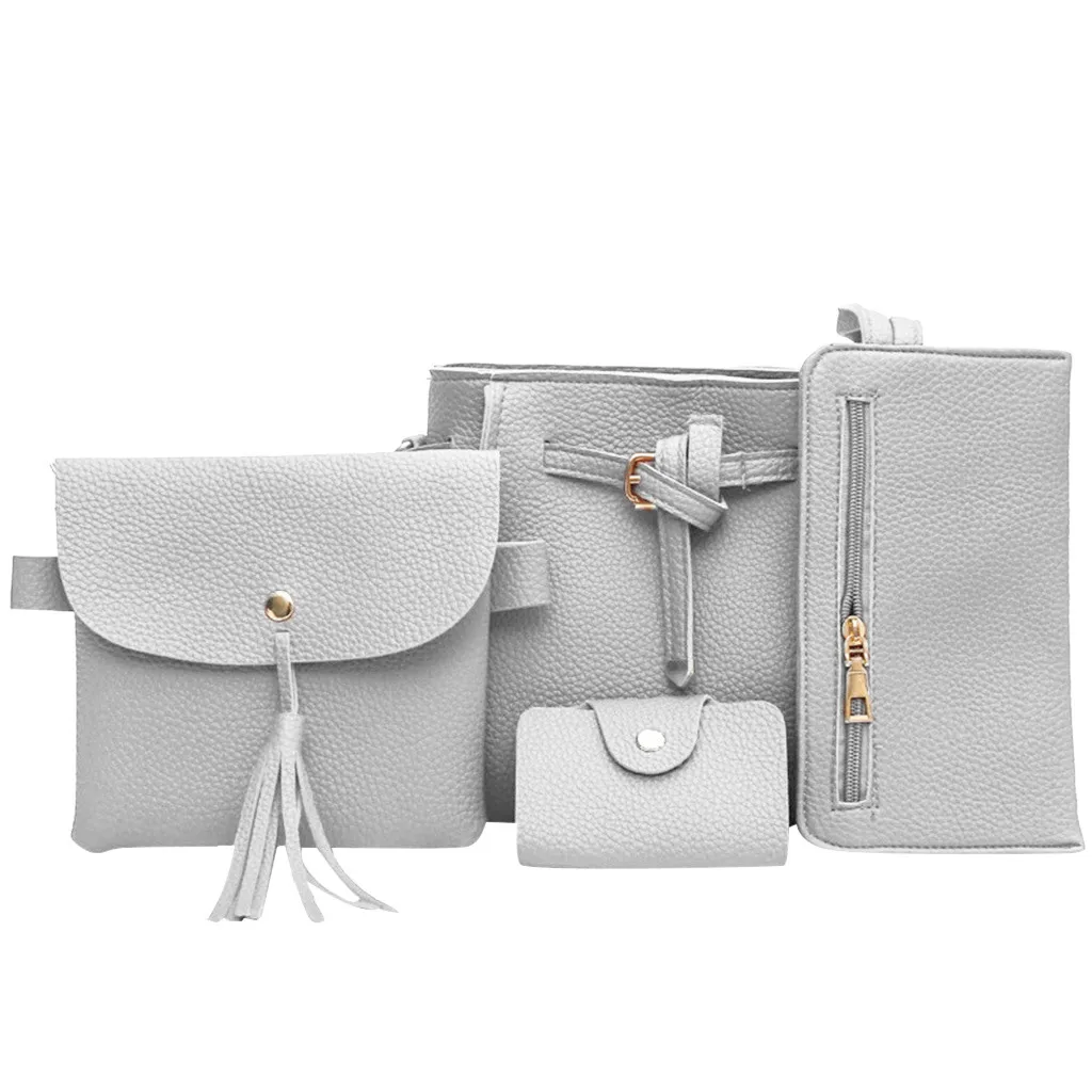 

Four-Piece /Set Woman Bag 2019 Fashion Solid Color PU Leather Shoulder Bag Messenger Bag Wallet Handbag Set Pochete @25