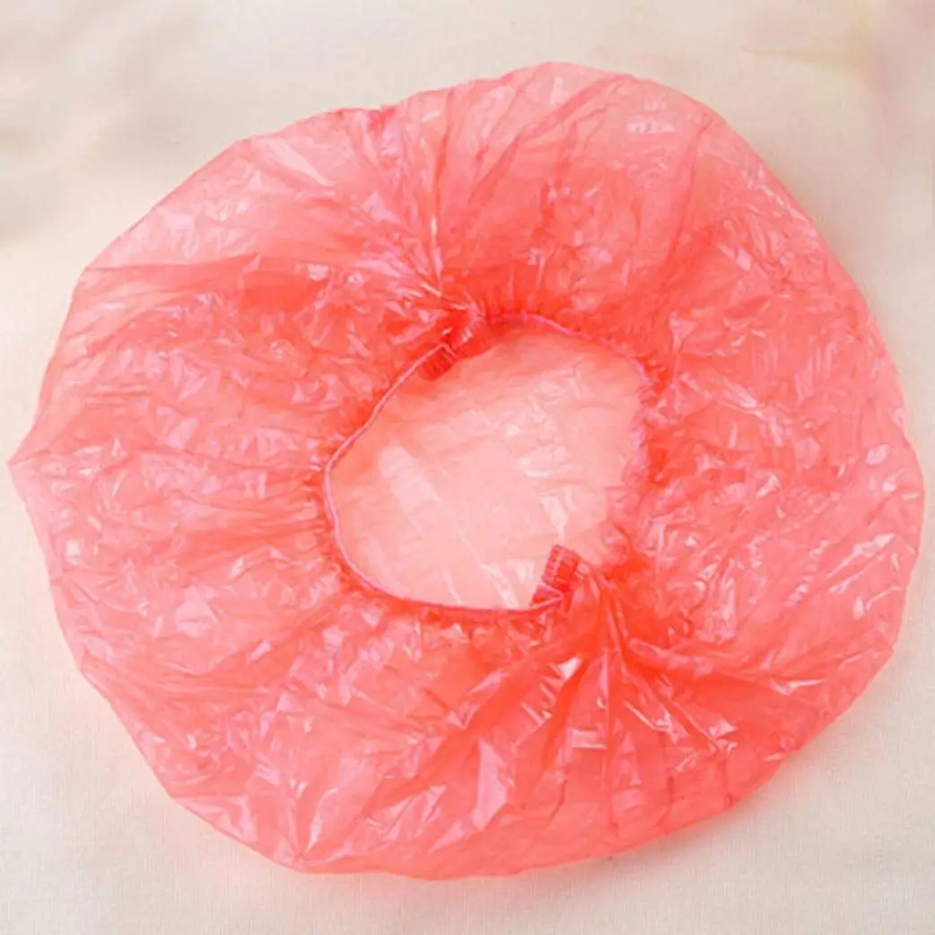 100 шт прозрачные одноразовые пластиковые душевые банные шапки для волос для спа-салона для отеля/домашнего использования цена одноразовые душевые шапки - Цвет: Red