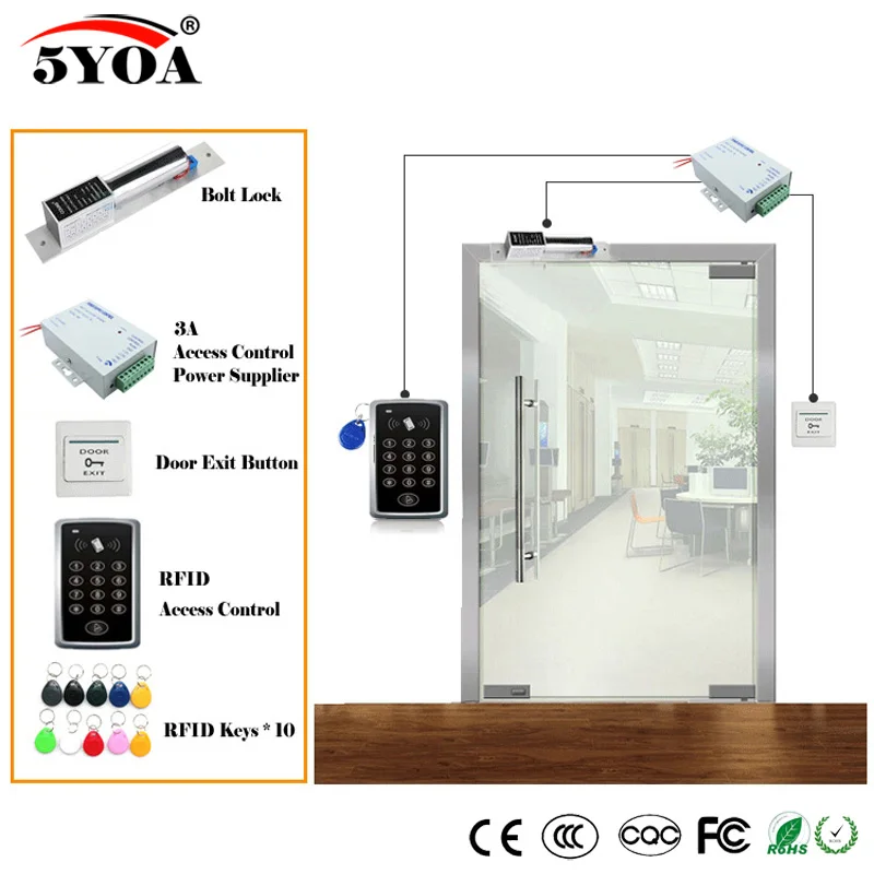 RFID система контроля доступа комплект деревянные очки двери набор + Электрический магнитный замок + ID карты Keytab + поставщик питания + кнопка