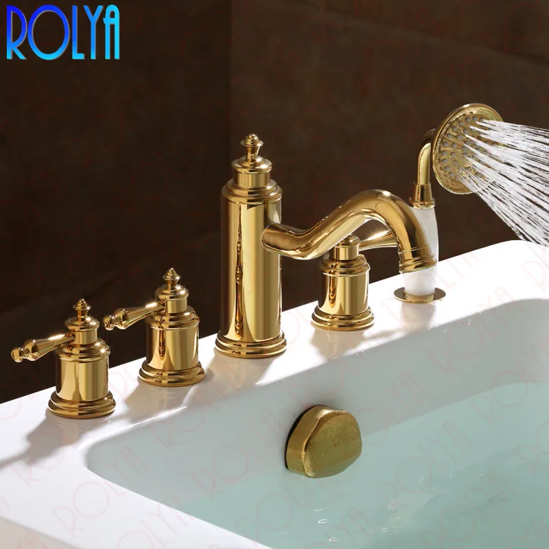 

2018 Wholesale New Arrival Premium Luxurious Home Decor Antique Brown 5pcs Tub Faucet Bathtub Fillers Bath Shower Mixer Taps