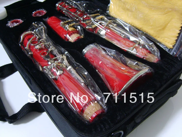 

New 17 Key B Flat Clarinet Musical Instrument Red Body Clarinet Silver Plated Key With Case Musical Instrument Free Shipping